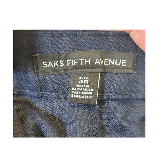 Saks Fifth Avenue  NWT 34 Men's Linen Flat Front Casual Shorts Navy Blue - Picture 7 of 8